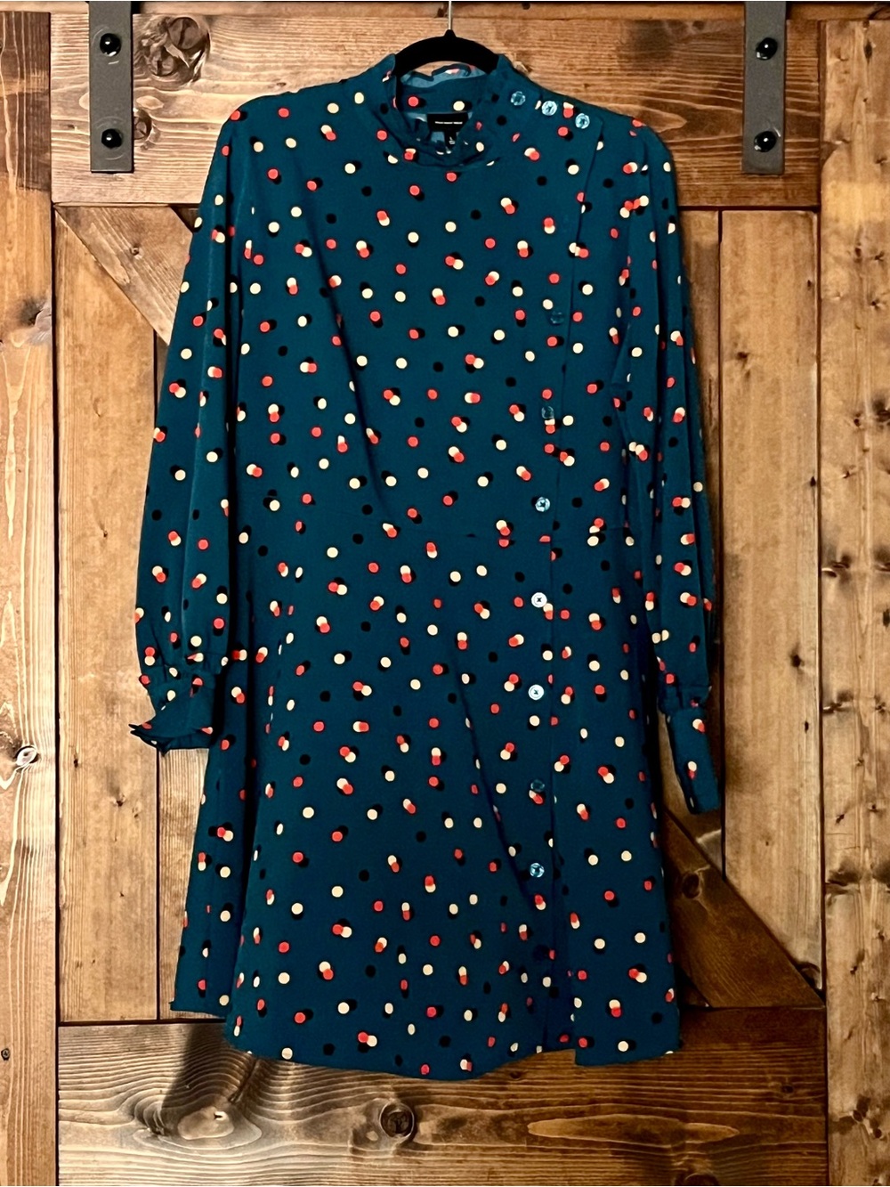Who What Wear Teal/Green  Polka Dot Long-Sleeve Dress Sz. Large